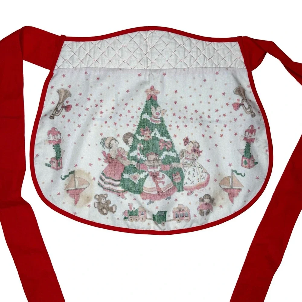 Vintage Apron Quilted Cotton Christmas Nostalgic Tree Toys MCM Nostalgic